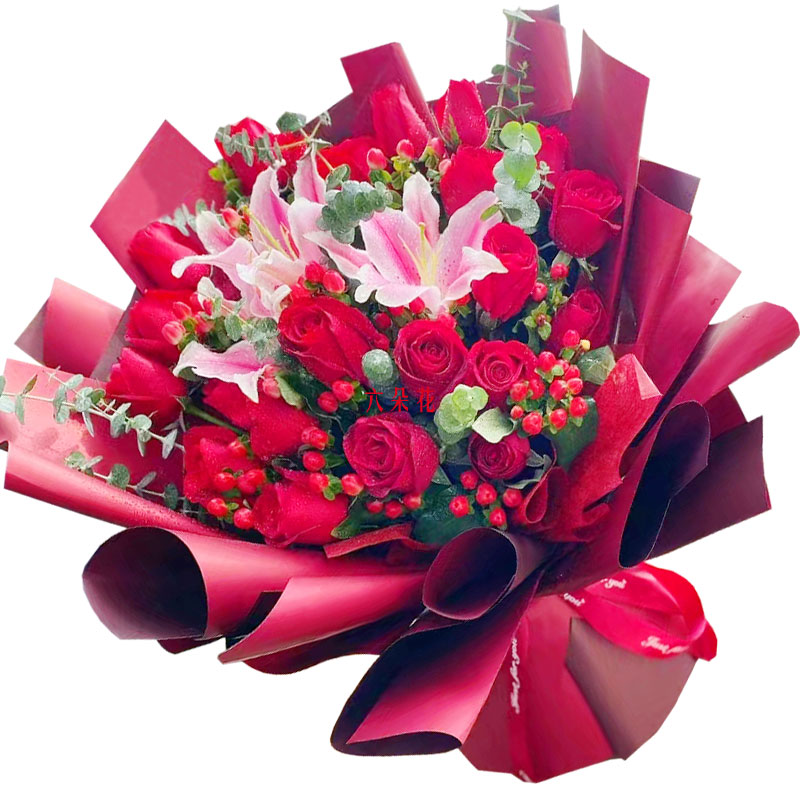 22朵红玫瑰百合，爱的火焰