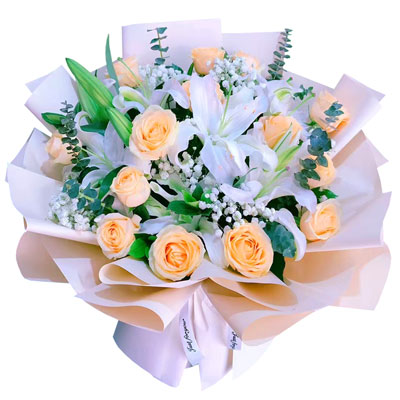 自贡16朵香槟玫瑰2支百合，爱的温暖和幸福