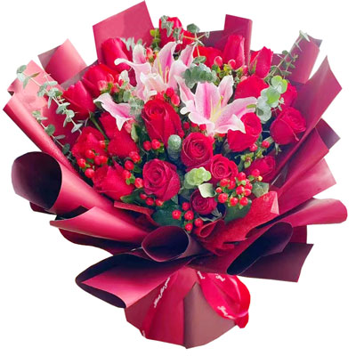自贡22朵红玫瑰百合，爱的火焰