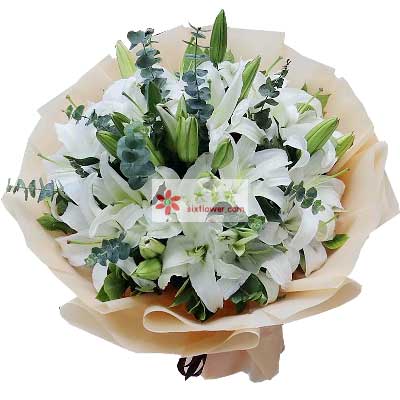 自贡9支白色多头百合，祝福你幸福