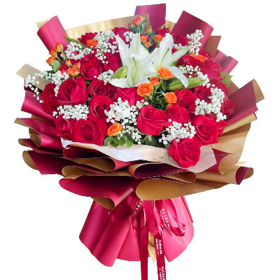 自贡33朵红玫瑰百合，爱如同花般绽放